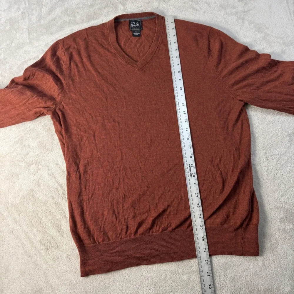 Jos. A. Bank Sweater V-Neck Traveler Men XL Rust Orange 100% Merino Wool Knit